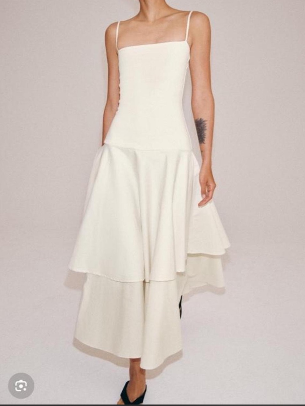 Zara Cream Tiered Midi Dress with Spaghetti Straps